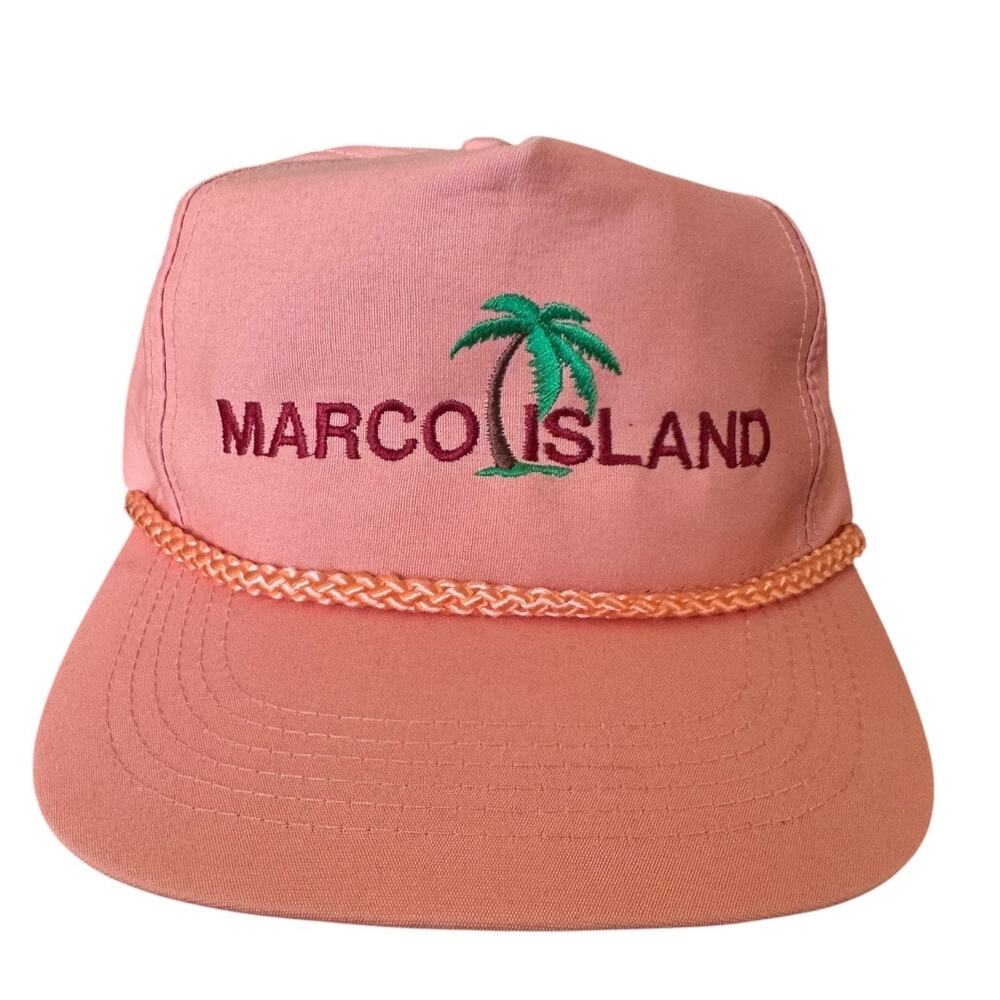Vintage Marco Island Florida Hat Caporamma Pink Snapback Rope Trucker 80s 90s